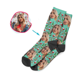 mint Wine socks personalized with photo of face printed on them