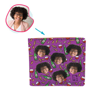 purple Wine wallet personalized with photo of face printed on it